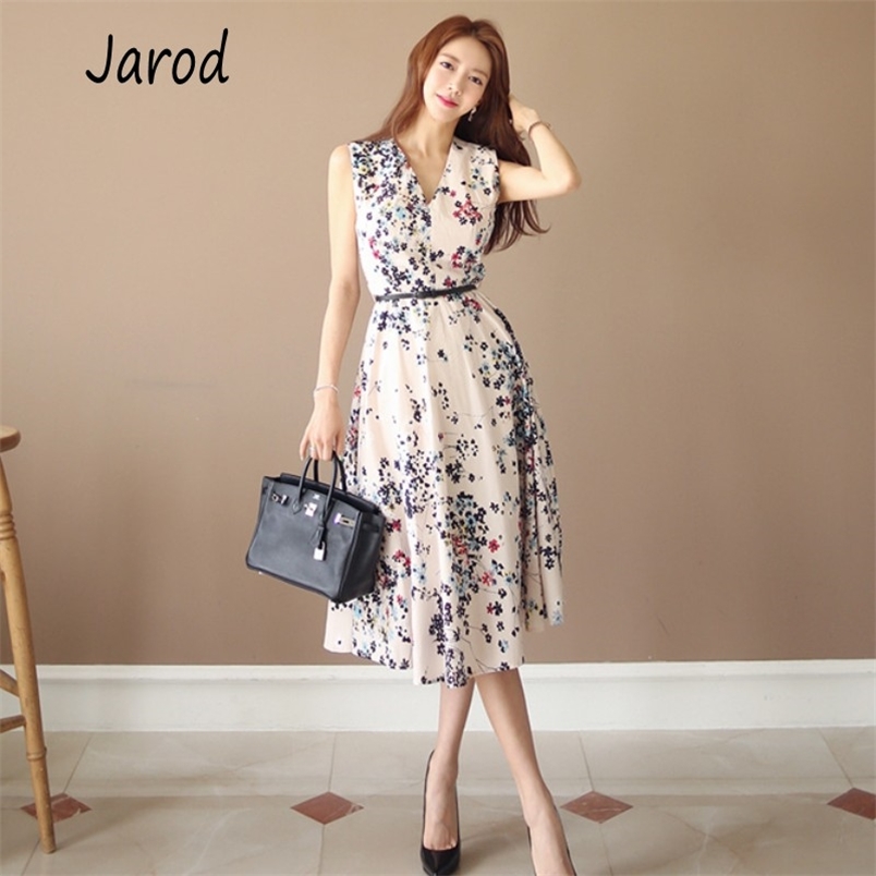 

Fashion Runway Elegant Summer Dress Women's Sleeveless V-Neck Floral Print Holiday Casual slim Dresses Female 210519, Picture color
