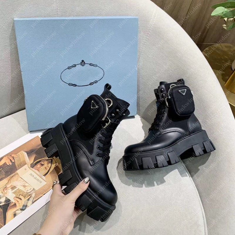 

Stylish Women Martin Boots Monolith Nylon Ankle Boots Winter Luxurys Designers Shoes Brushed Rois Leather Gabardine Booties 20122501L, Black