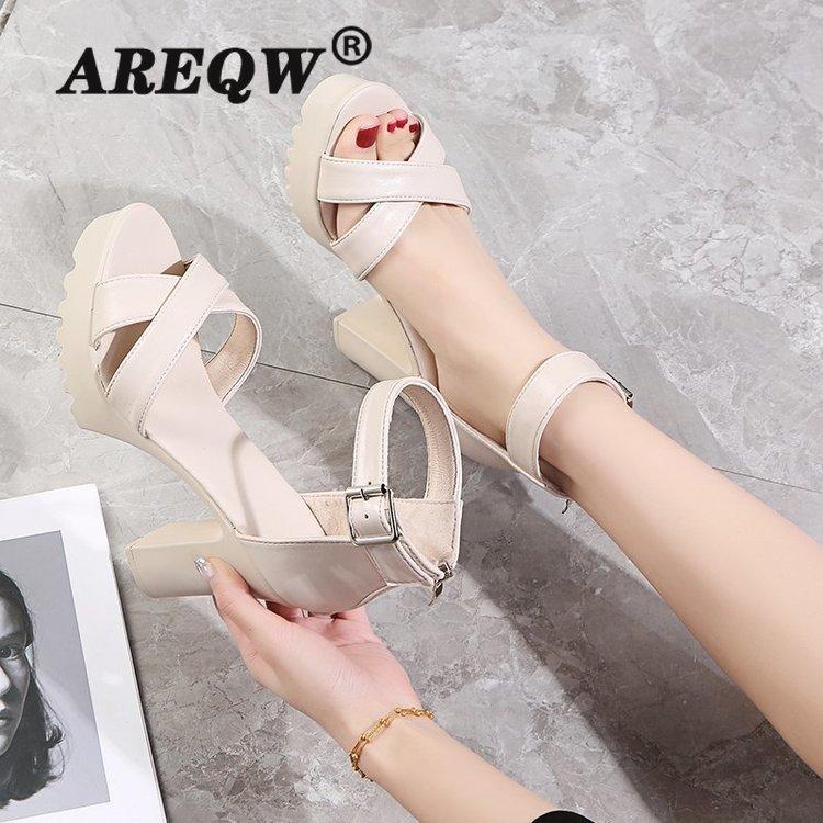 

White Summer Sandal Shoes For Women 2021 Arrival Sexy Peep Toe Thick Heels Sandals Platform Casual Russian W02 Dress, Black