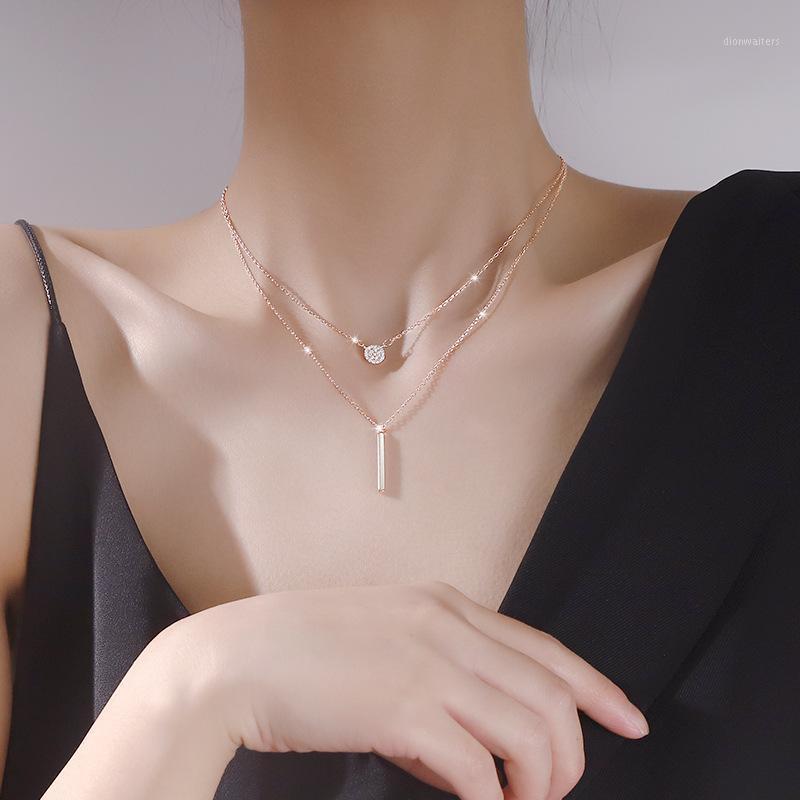 

Sterling Silver Square Flash Diamond Round Double Necklace Women Clavicle Chain Fine Jewelry Party Wedding Accessories Chains