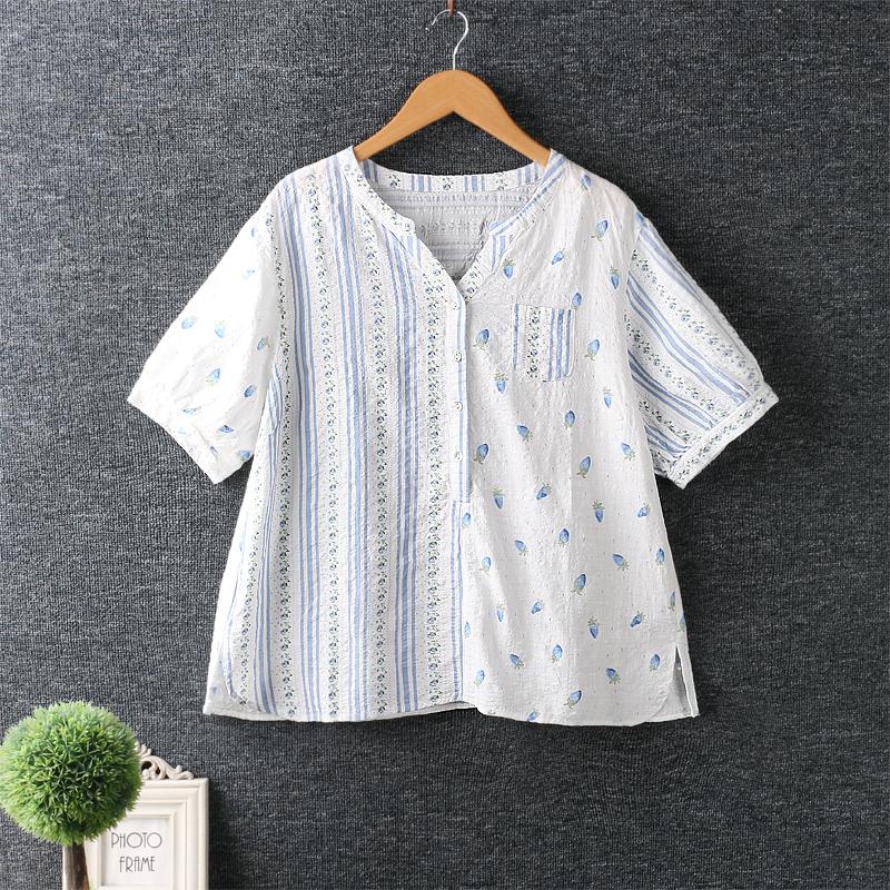 

Women's Blouses & Shirts Summer Clothing Japan Style Fresh Short Sleeve Shirt Cotton Casual Wear, No.1