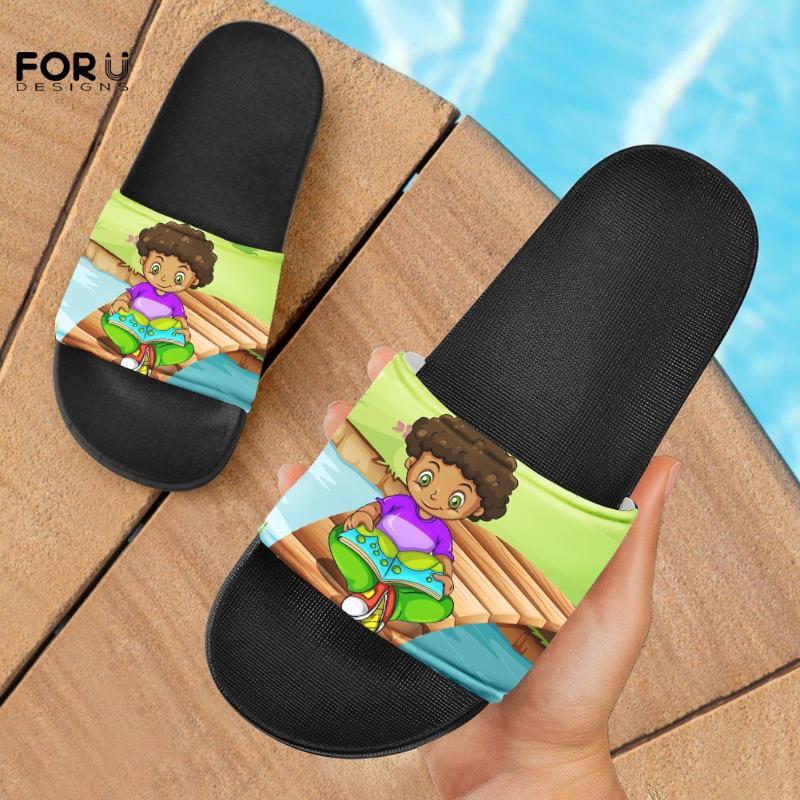 

African Black Girls Arts Print Home Slippers Indoor Soft Non-Slip Bathroom Women Comfortable House Slide Sandals