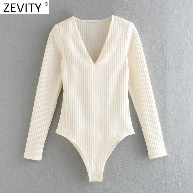 

Zevity Women Fashion Shoulder Padded V Neck Slim Bodysuits Autumn Female Long Sleeve Chic Playsuits Sexy Siamese Romper LS7347 210603, As pic ls7347xqj