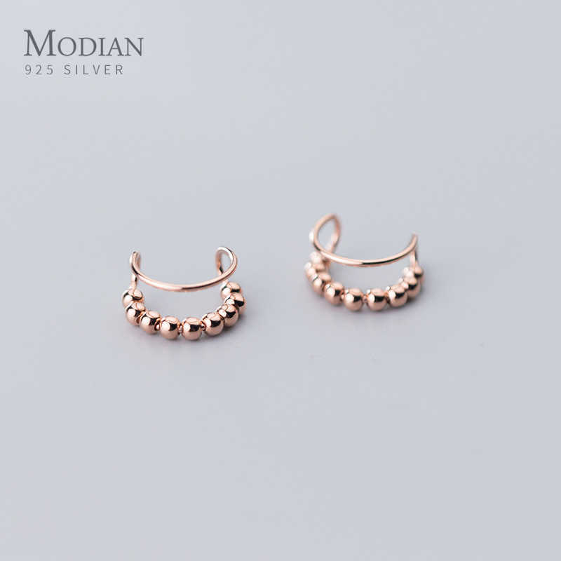 

Gneuine 925 Sterling Silver Stackable Beads Ball Hollow Out C Shape Clips Earring for Women Fine Jewelry No Pierced Ears 210707