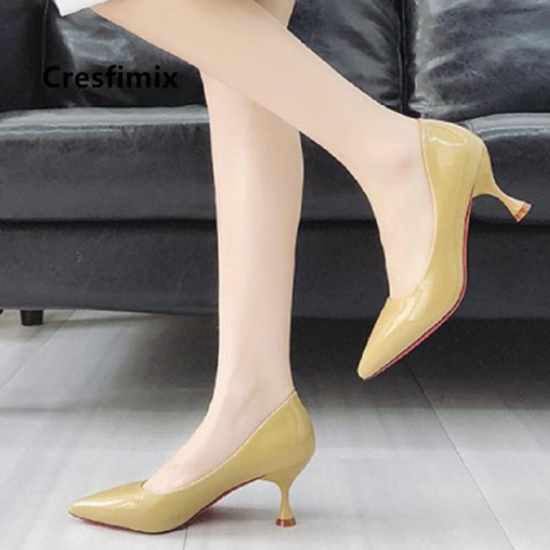 

Dress Shoes Cresfimix Talon Femme Women Cute Pointed Toe Pu Leather High Heel Lady Cool Sweet Office Sexy Pumps A5543, Black