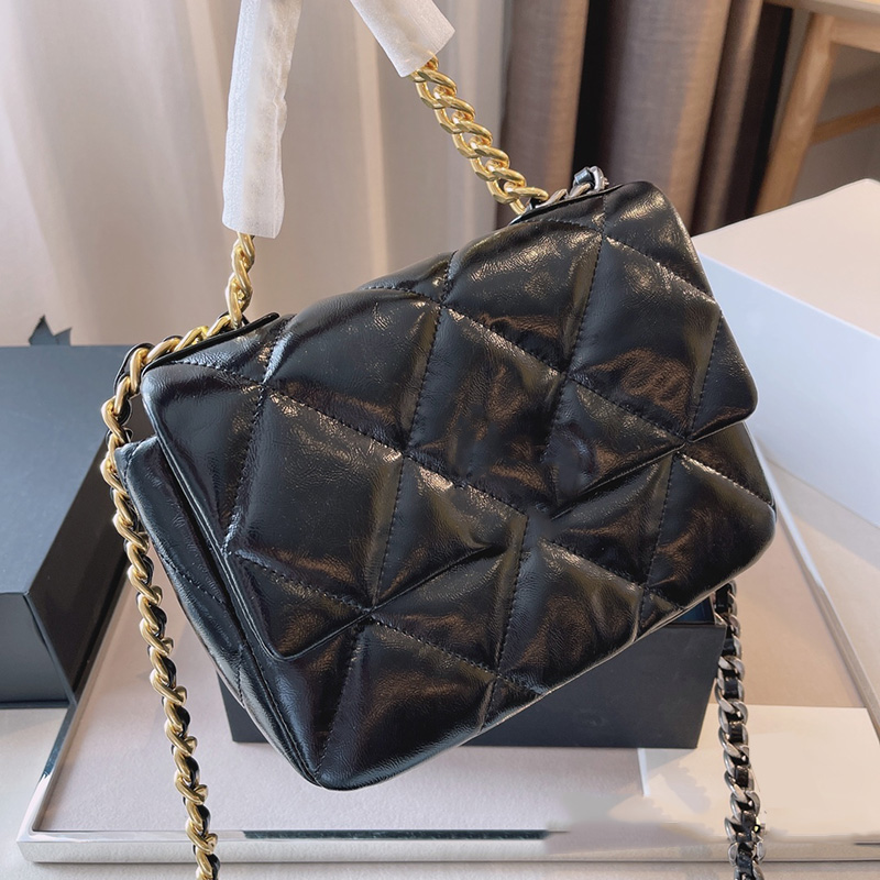 

20C Womens 19 Series Oil Wax Leather Bags Classic C Mini Flap Calfskin Double Buckle Matelasse Metal Splicing Chain Quilted Famous Desingers Totes Luxury_handbags, Black