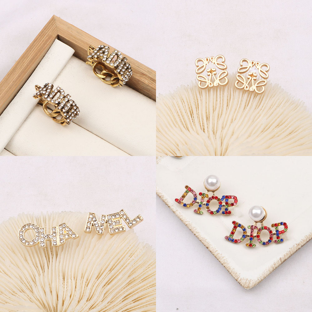 

Lots 18K Gold Plated Classic Brand Luxury Designer Women Dangle Stud Earrings Letter Stamp Earring Metal Elegant Fashion Jewelry Accessories, Golden;silver