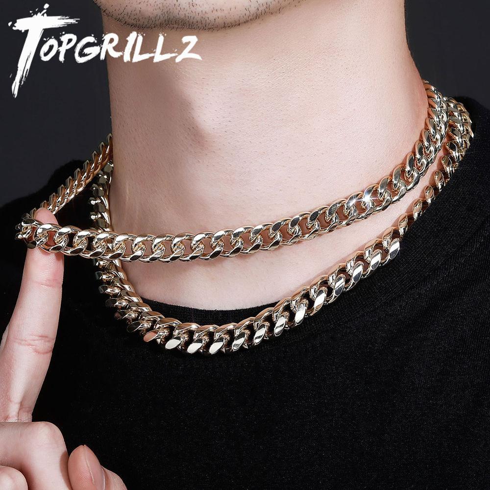 

TOPGRILLZ New 10MM&12MM Cuban Chain Necklace With Iced Out Cubic Zirconia Box Clasp Hip Hop Rock Fashion Jewelry Gift For Men X0509