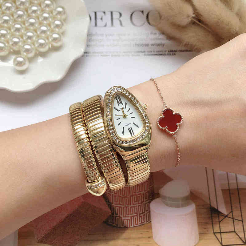 

New Women Luxury Brand Watch Snake Quartz Ladies Gold Watch Diamond Watch Women's Fashion Bracelet Watches Clock Reloj Mujer J0515, Rose gold white