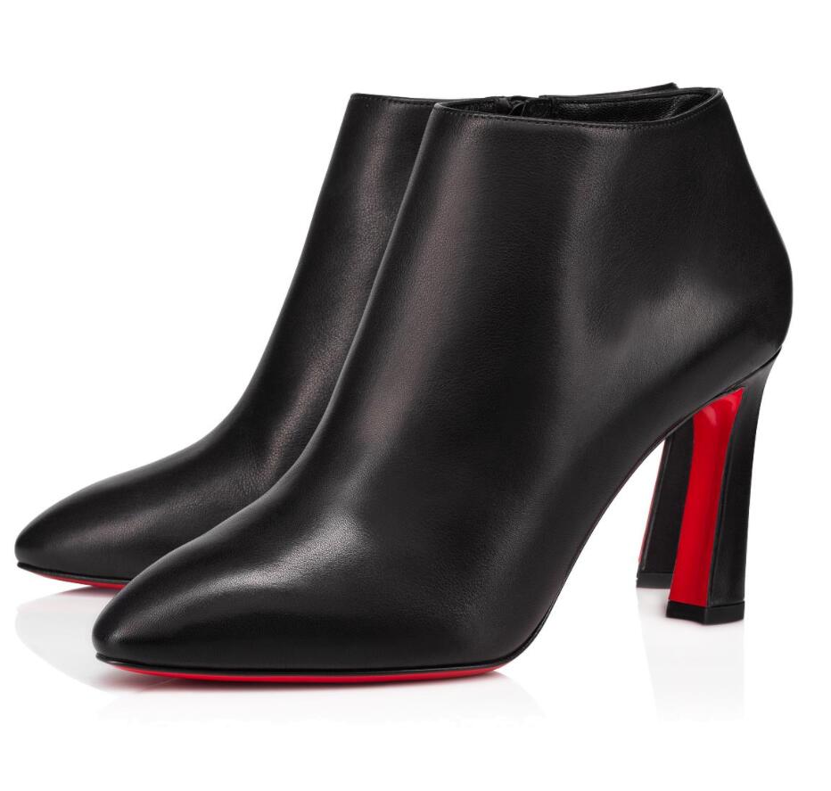 

Famous Winter Brand Eleonor Boot Calfskin Boots Top Quality Black Genuine Leather Chunky Ankle Booties Red Sole Combat Booty Party Wedding eu35-43
