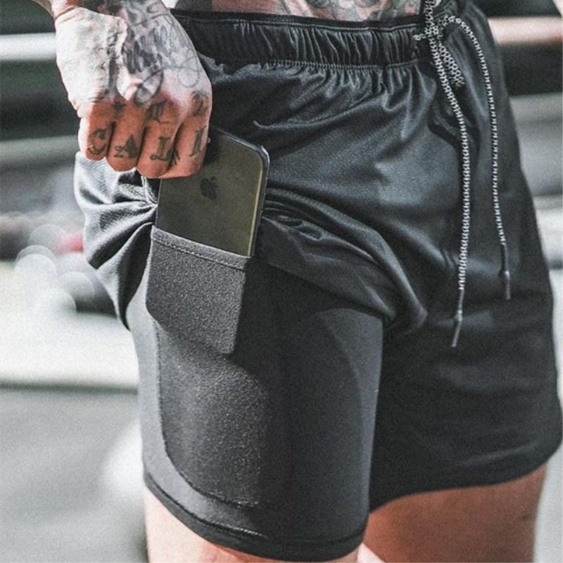 

Men's Shorts Mens Gym Double Solid Color Run Jogging Sports Fitness Bodybuilding Sweatpants Training Fast Dry Pants, Black