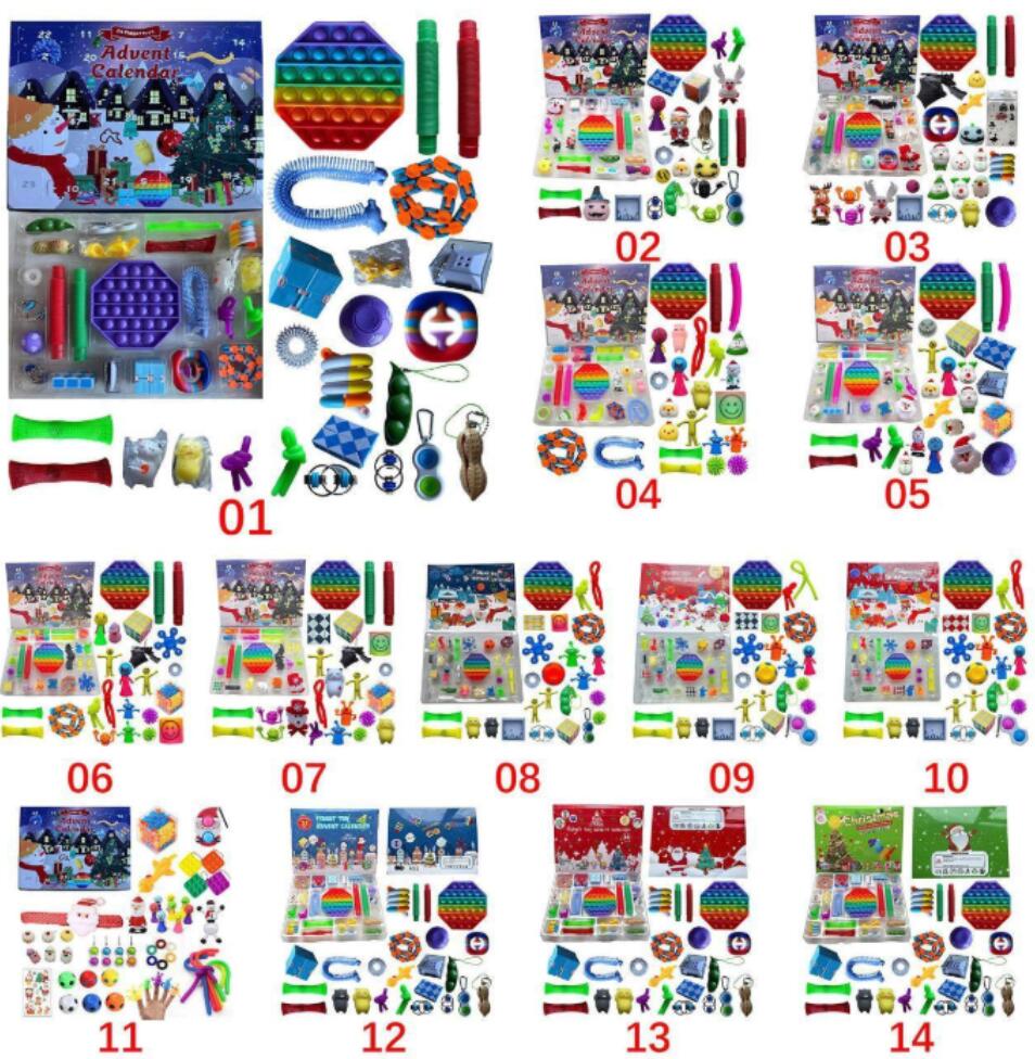 

Christmas Fidget Toy Favor Advent Calendar Set December 24 days Push Bubble 24pcs/Set Silicone Stress Reliever Sensory Tiktok Wholesale CS16