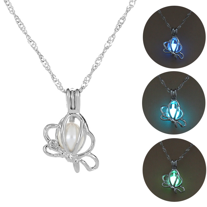 

3 Colors Charm Glowing Butterfly Pendant Necklace Cute Luminous Necklaces Jewelry Christmas Gift For Women