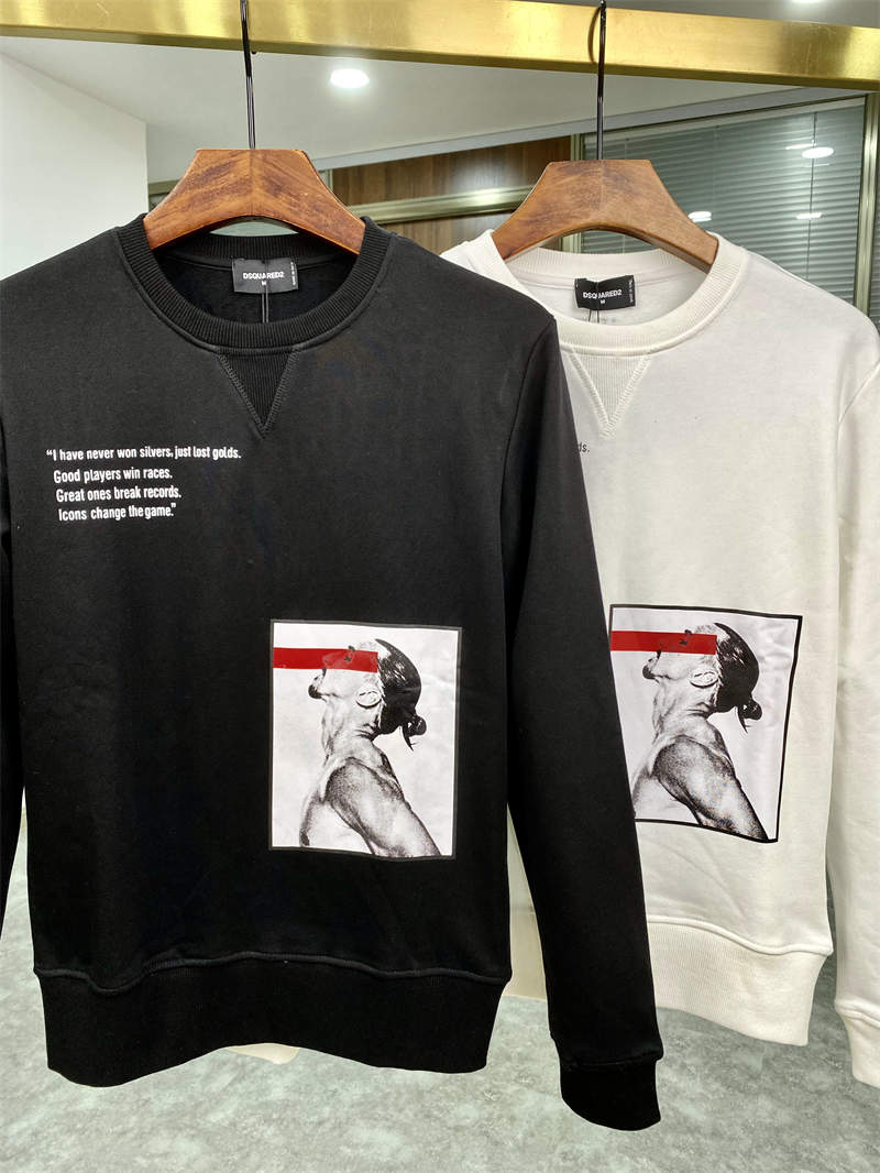 

2021 Autumn And Winter New Arrivals D2 Mens Luxury Designer Street Hoodies Long Sleeve Print Sweatshirts Dsquare Men's Clothing DS382, Black