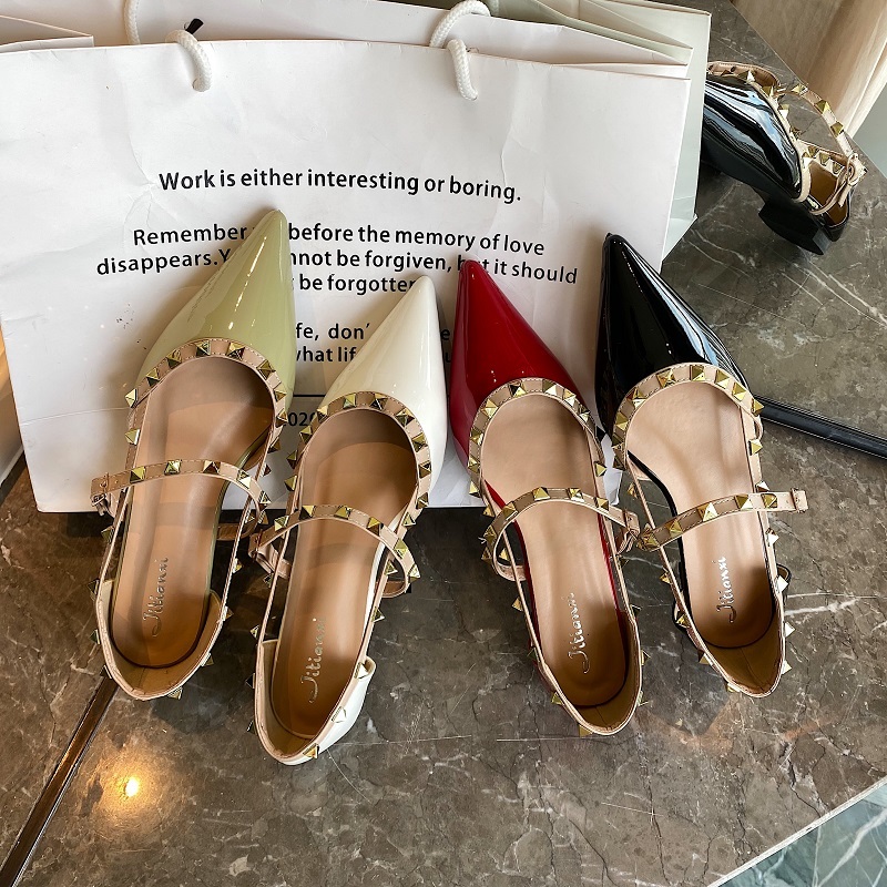 Robe Chaussures Taille de la cheville Dororsy Dororsy Rockstud Cuir de Rockstud Cuir Rivifite T-Ceinture Stilettos Walking Women's Soft Travel Ta