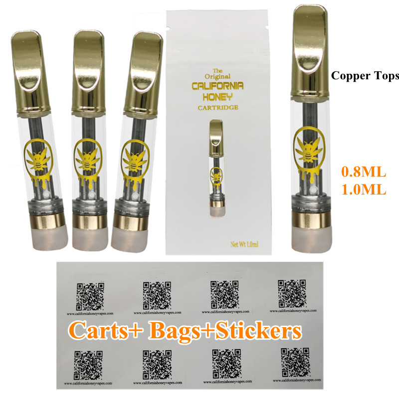 

California Honey Vape Cartridges Disposable 510 Thread Atomizers Cart Vape Pens 1ml 0.8ml Ceramic Coil Golden Vapes Pen Cart Copper Tops with Packaging bags stickers