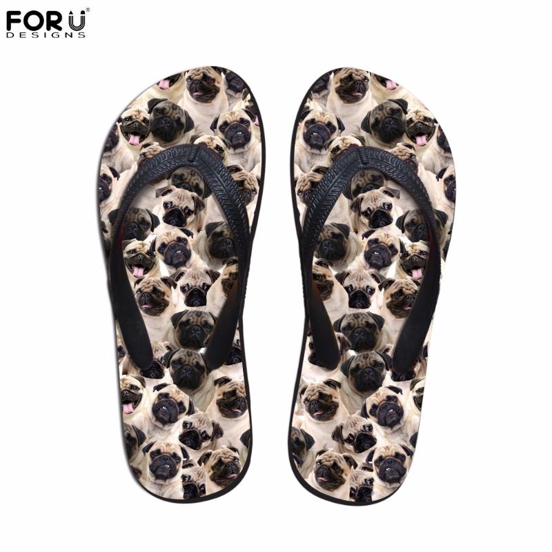 

Slippers FORUDESIGNS Cute Pug Dog Flip Flops Women Summer Fashion Flats Slip-on Home Woman Beach Women's Casual 2021, Black