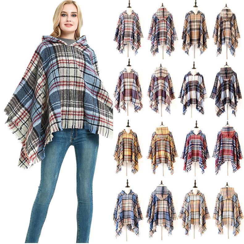 

Scarves 2021 Scarf Women Shawls And Wraps Cloak Autumn Winter Knitted Poncho Pullover Plaid Hooded Cape Shawl Foulard Femme