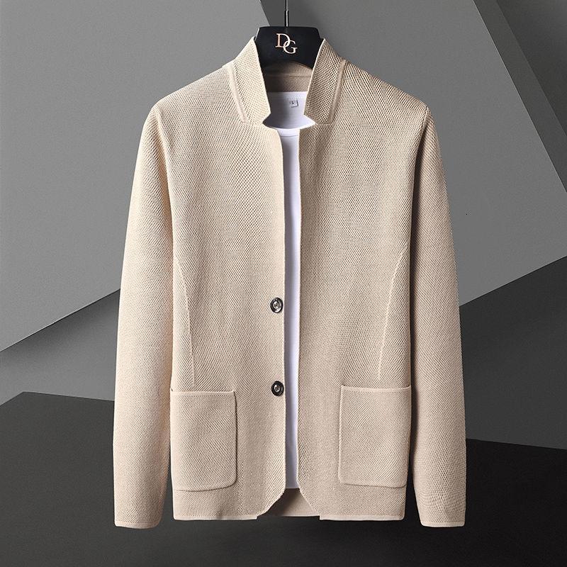

Men's Sweaters Solid Color Knitted Jacket, Loose, Casual, High Neck, Korea, Khaki, Black, Gray, Large, 2021, White;black