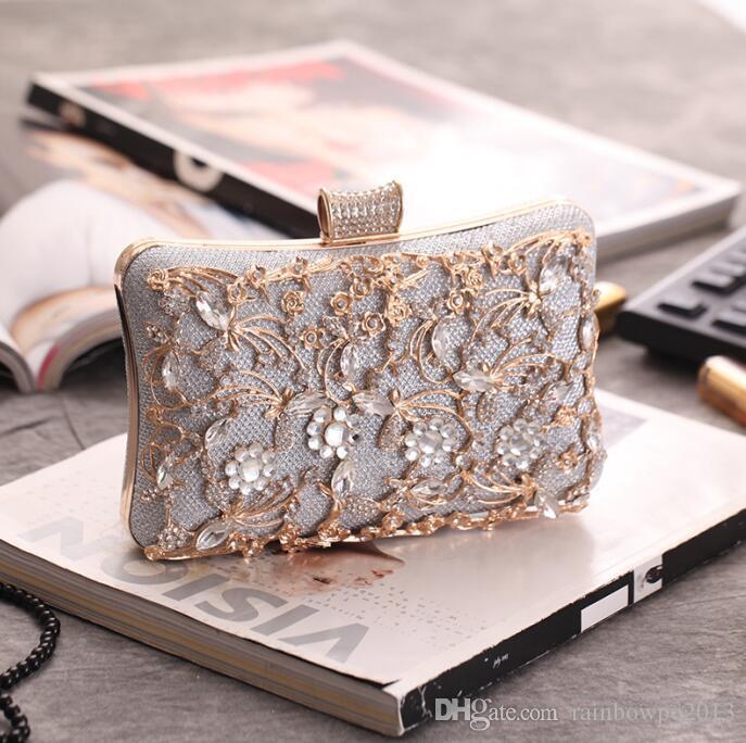 

Factory wholesale women bag boutique hollowed-out carveds dinner bags locks diamond encrusted womens handbag exquisite alloy carved dress handbags, Black(boutique packaging)