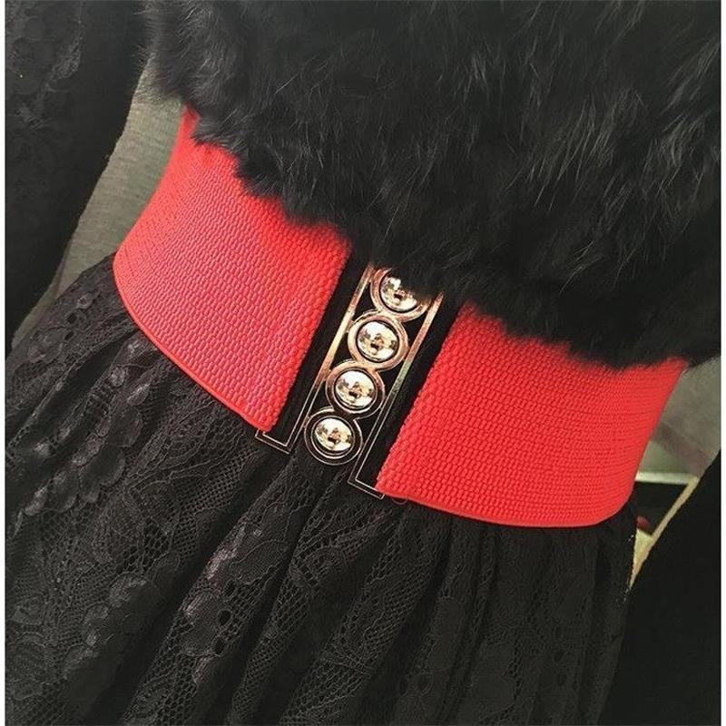 

Belts Fashion Stretch Wide Belt Women Designer Cinch For Dress Female Luxury White Waistband Elastic Red Waist Cummerbund 19, Black;brown