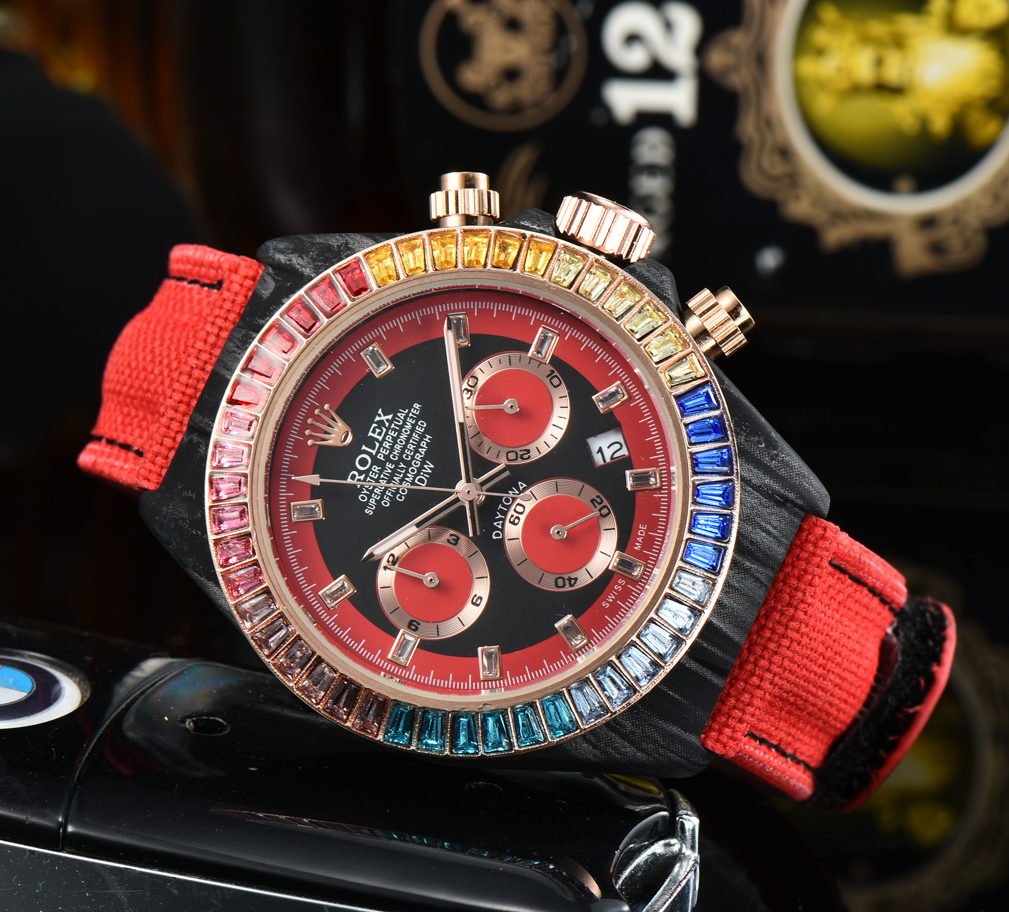 

2021Stainless steel mens gold watches rainbow diamond echanical Hand winding wrist watch Montre luxe sport All Dial Working, Slivery;brown