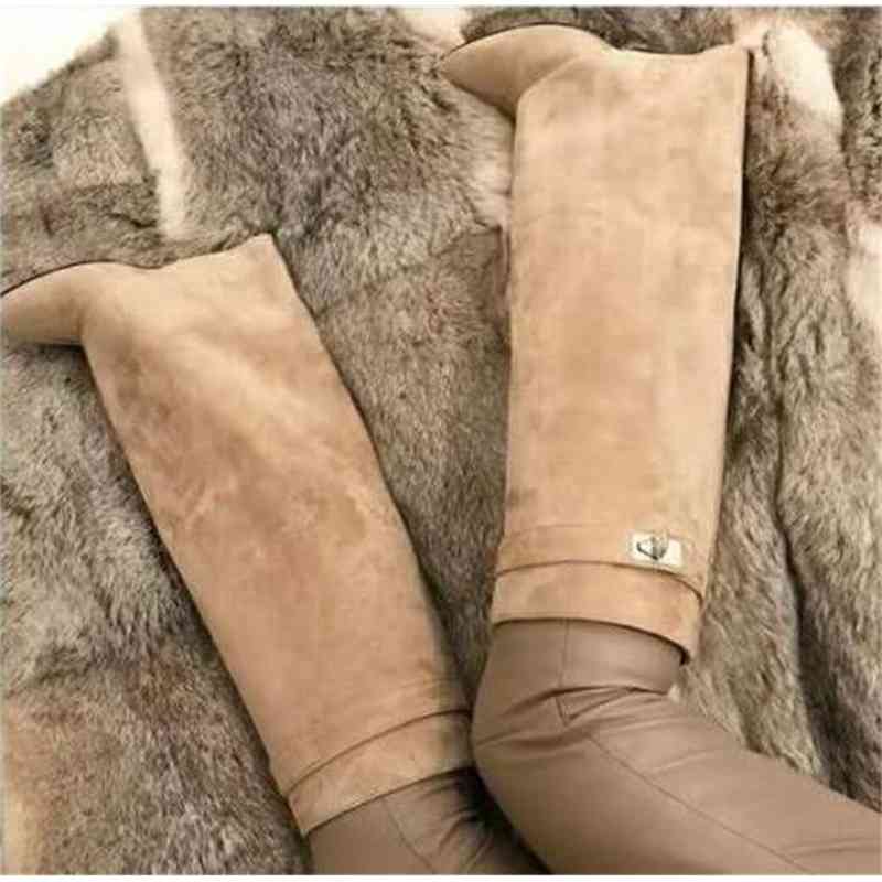 

Boots Shark-clad suede boots, thin folding boots on the upper thigh and beak covered by toe, heel, plus size 43, for women winter 478O, 1# shoe box