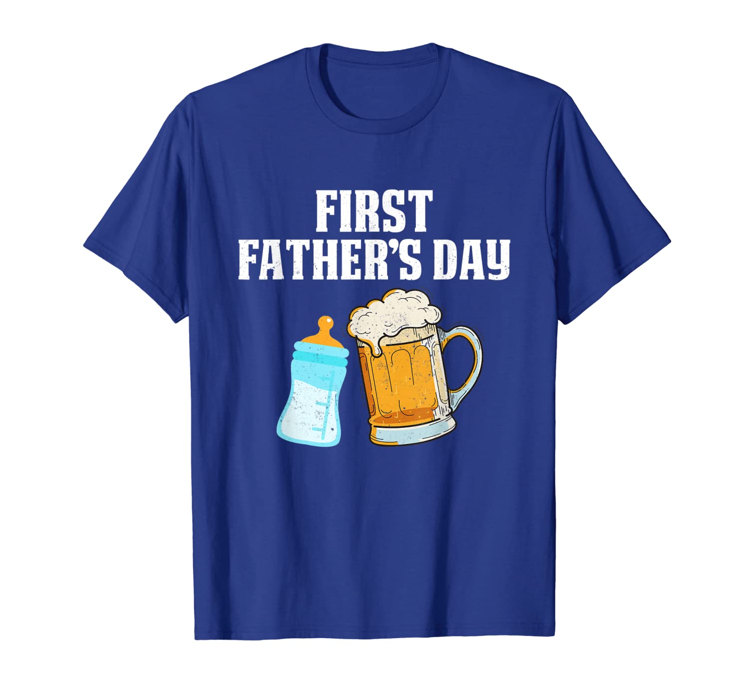 

First Fathers Day Beer Baby Bottle Mens Funny Shirts Gift, White;black