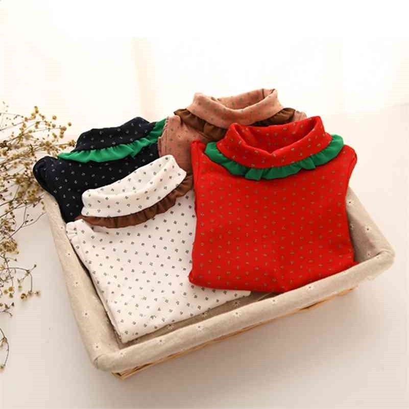 

Spring Autumn Winter 3-8 10 12 Years Children'S Long Sleeve Cotton High Neck Basic Floral Turtleneck T-Shirt For Kids Girls 210701, Pink