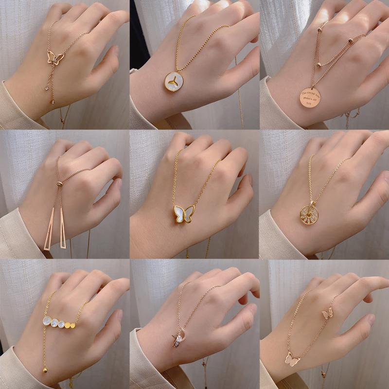 

pendant necklaces canze titanium steel necklace butterfly korean english number geometric trend gift souvenir jewelry, Silver