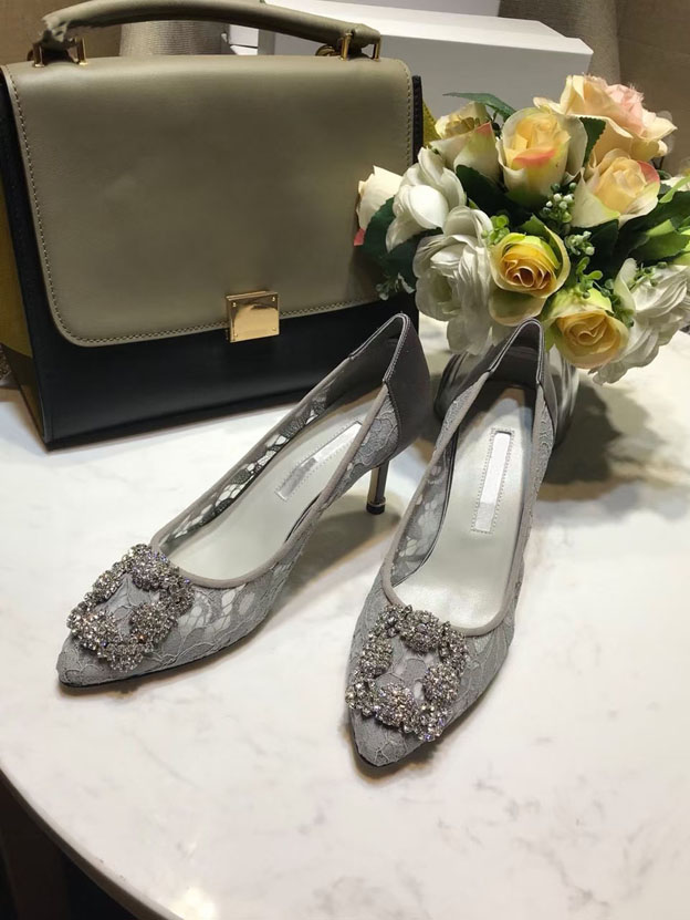 

Lace classic snowflake series women's formal shoes hollow out embroidery upper rubber flat bottom 7 5 10 inch high heel sexy pointed sandals with dust bag wedding 34-39, 5cm