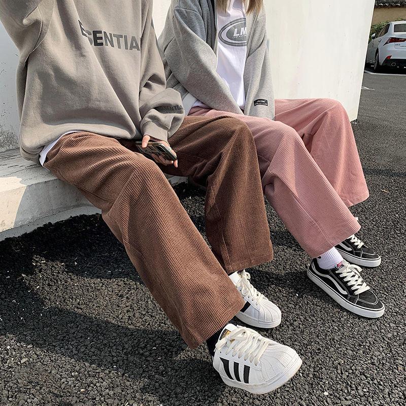

Men' Pants 2021 Corduroy Fabric Casual Wide-leg Loose Retro Fashion Hip Hop Black Pink Brown Trousers Joggers Sweatpants -2XL