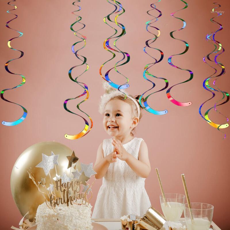 

Party Decoration 6Pcs Iridescent Rainbow Spiral Pendant Ceiling Hanging Garlands PVC Swirl Banner For Wedding Children Birthday Decorations