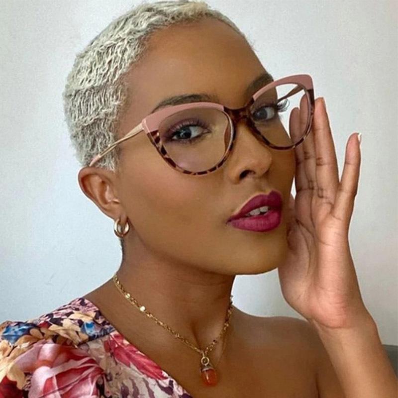 

Fashion Sunglasses Frames Vintage Cat's Eye Glasses Frame Optical Spectacle Eyeglasses Brown Gradient Luxury Women Blue Light Blocking Flat