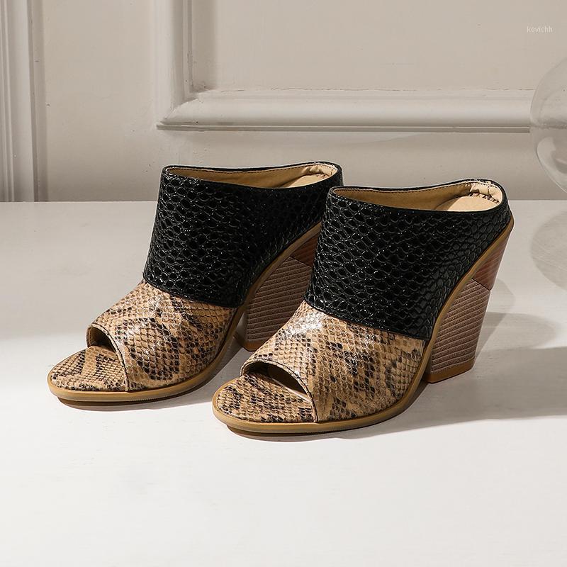 

Dress Shoes 2021 The Listing Women's Sandals Spring Peep Toe Slip-on Snake-print High Heels Fashion Mature, Black