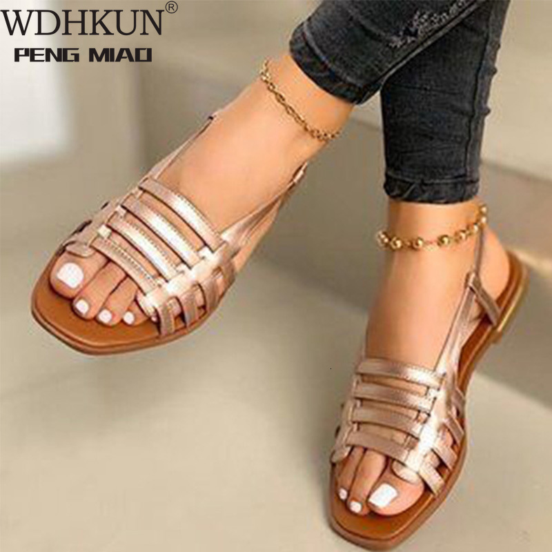 

Sandals Women Woman Summer Hollow Out Roman Shoes Women's Gladiator Open Toe Beach Flats Ladies Footwear Plus Size -43 LU7U, Black