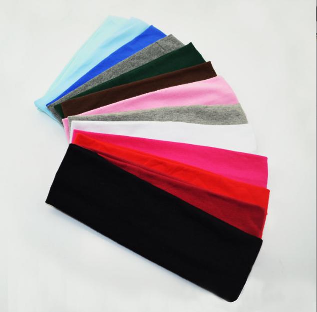 

2021 Hi-Q 100% cotton Women Solid Sport Yoga Dance Biker Wide Headband Hood Stretch Ribbon Hair bands Elastic head wrap headwear, Choose color