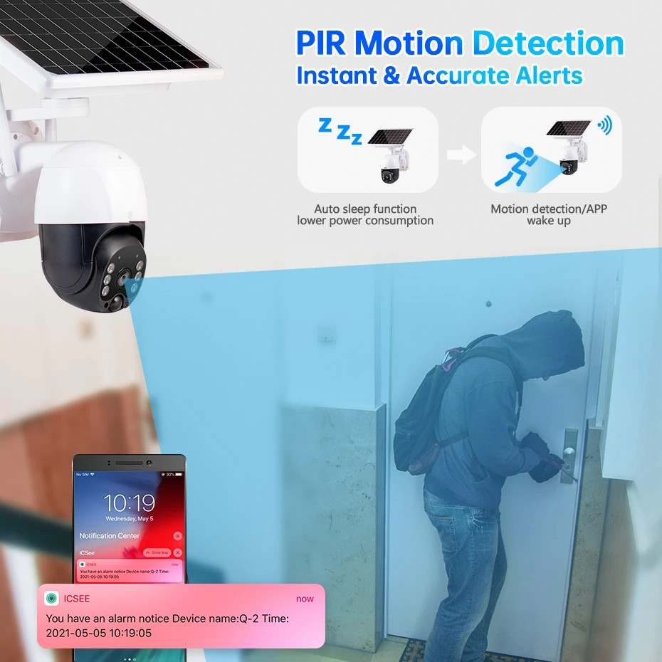 

Outdoor Waterproof Wireless 3MP WiFi 8W Solar Panel PTZ Battery Camera Home Security CCTV Video Surveillance