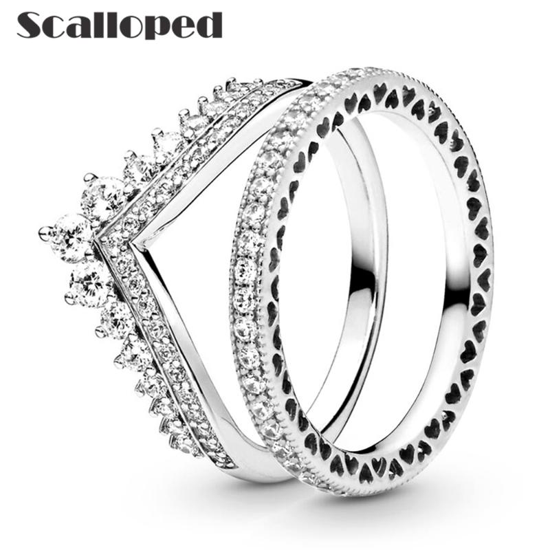 

Wedding Rings SCALLOPED Fashion Princess Wishbone Hollow Love Heart Set Sparkling Zircon Women Band Engagement Jewelry Gifts