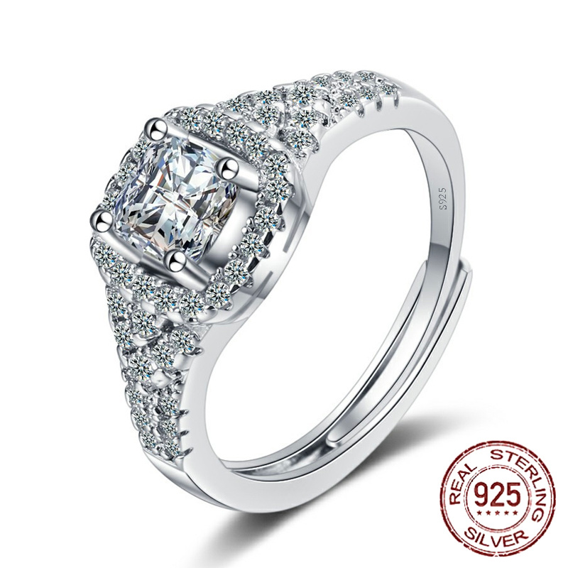 

Fashion Female Finger adjustable Rings 925 Sterling Silver Micro Pave Zircon Ring for Women Love Wedding Jewelry XJZ386, Slivery;golden
