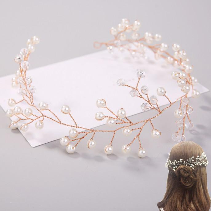 

Hair Clips & Barrettes Gold Leaf Headbands Crystal Pearl Hairbands Wedding Jewelry Accessories Bridal Handmade Girl's Headwear Head Ornament, Golden;silver