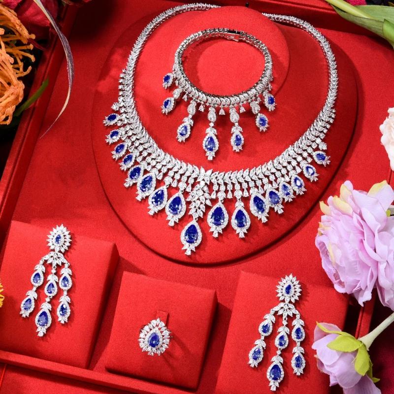 

Earrings & Necklace Missvikki Luxury African Dubai Style Vintage Bangle Ring Set For Women Wedding Bridal 2021, Silver