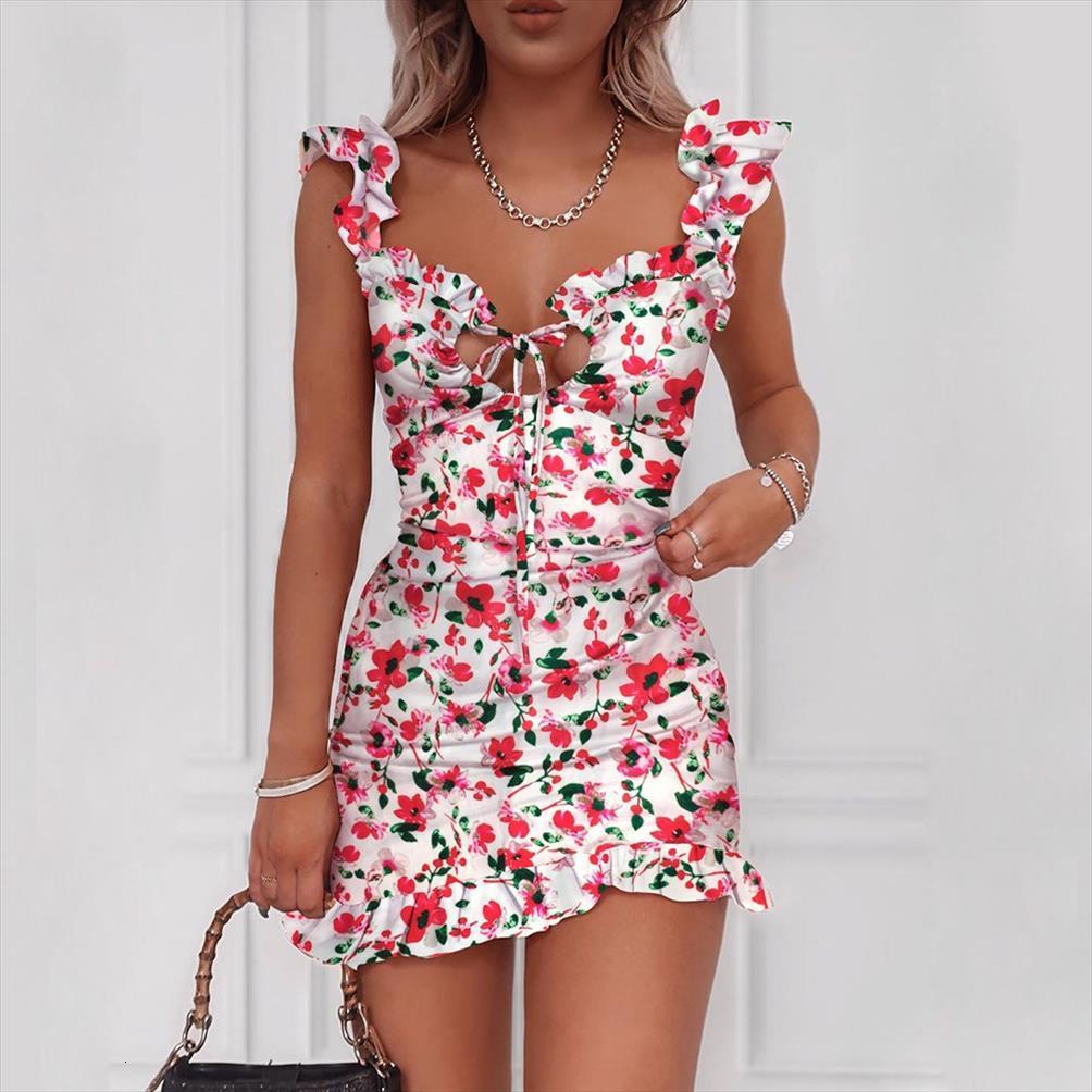 

summer floral print tied womens dress detail ruffles mini sleeveless casual vacation beach short dresses sundres, Black;gray