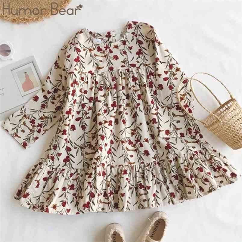 

Girls Fall Dress Garment Flower Slim Corduroy Baby Korean Clothes 210611, Beige