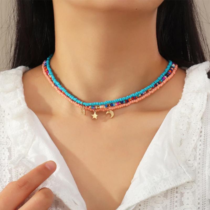

Pendant Necklaces Bohemian Multilayer Seed Bead Star Moon Butterfly Necklace For Women Fashion Beach Simple Lock Choker Collar Gift