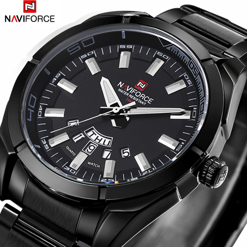 

NAVIFORCE Brand Luxury Watch Men Sport Quartz 30M Waterproof Mens Watches Stainless Steel Date Wrist watch Relogio Masculinog, Silver black