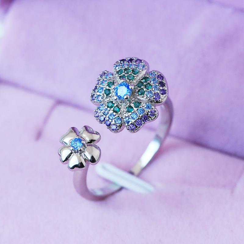 

Cluster Rings 2021 High Quality Classic 925 Silver Ring For Women Set Fashion Charm Colourful Crystal Zircon Open Lady Jewelry Girl Gifts, Golden;silver