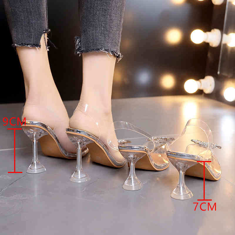 

New Summer Transparent Sandals Women Elegant Sky High Heels Bling Crystal Shoes Woman Sexy Ladies Party Club Dress Shoes K78, 7cm1