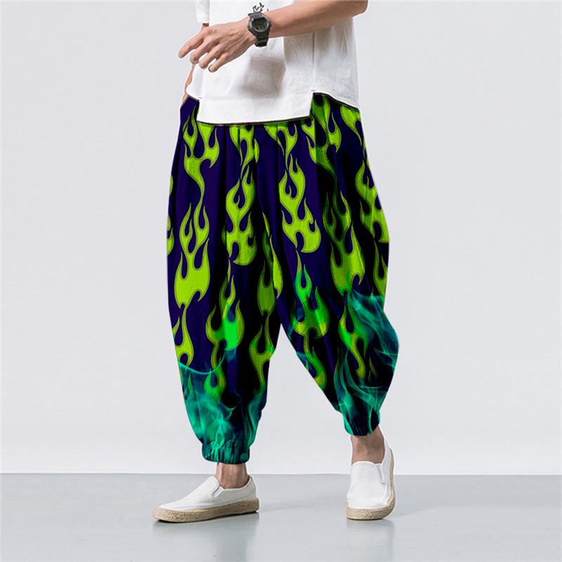 

Men's Pants Oversize 6XL Summer Gradient Flame Printed Casual Beach Harem Men Hip Hop Nine Points Trousers Jogger Sweatpants, Style 10
