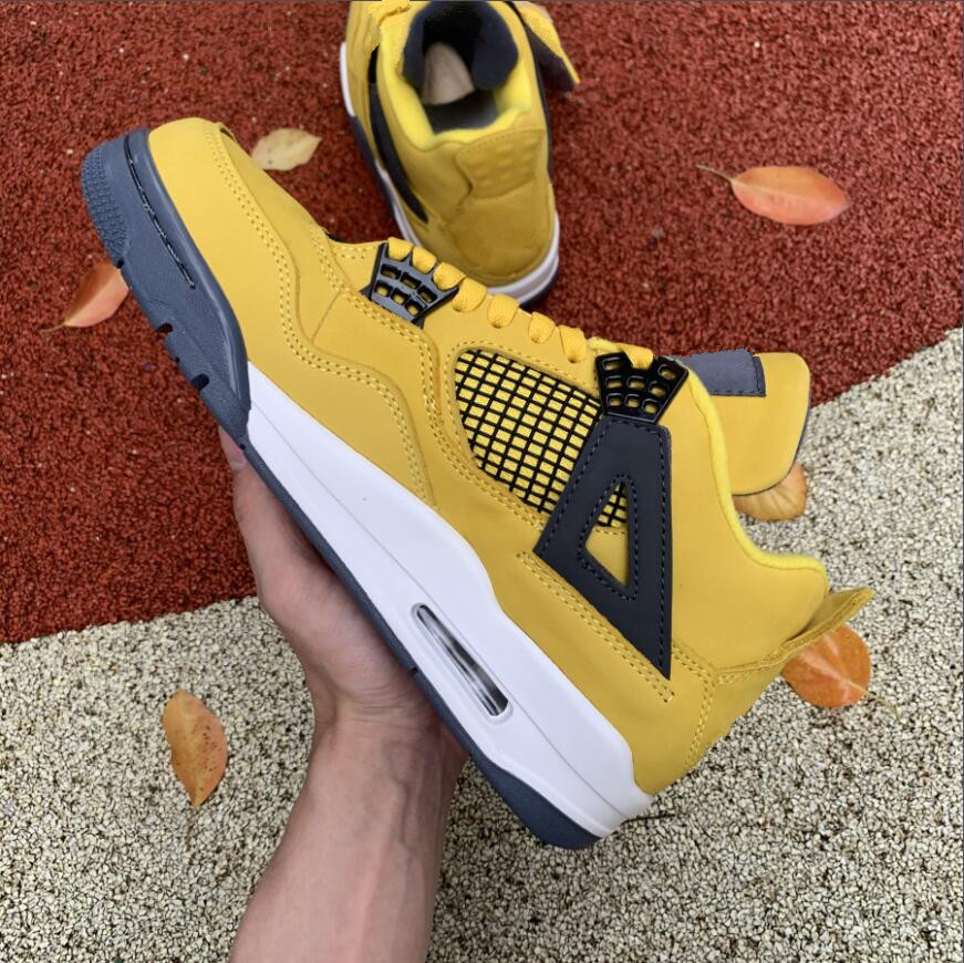 

Jumpman 4 Black Cat Mens Basketball Shoes Lightnings 4s Yellow White-Dark Blue Grey Sports Sneakers Running Trainers CT8527-700, Pay for extra lace
